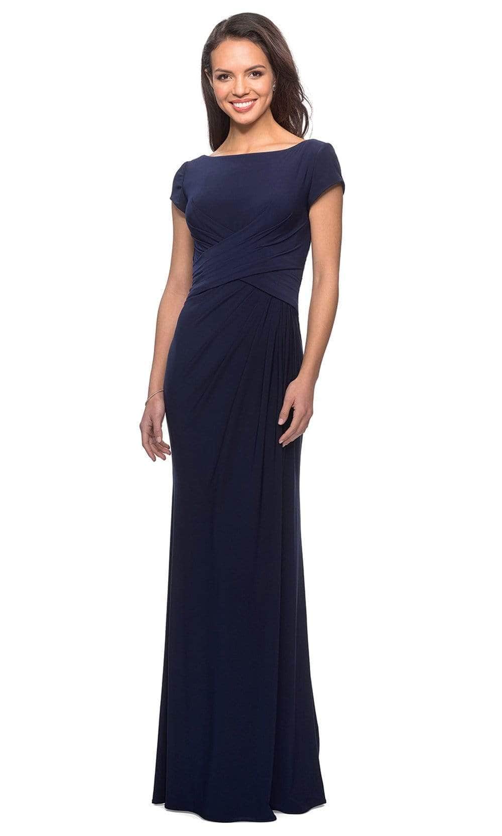 La Femme - Cap Sleeve Cross Draped Jersey Dress 28026SC CCSALE 16 / Navy