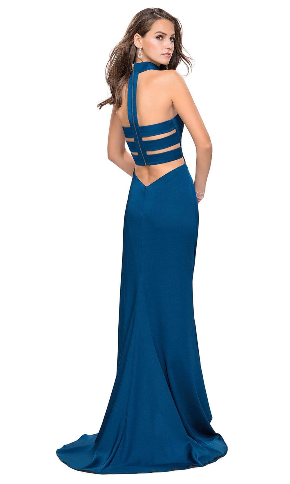 La Femme - Choker Style Fitted High Slit Dress 25735SC - 2 pcs Charcoal In Size 6 and 8 Available CCSALE