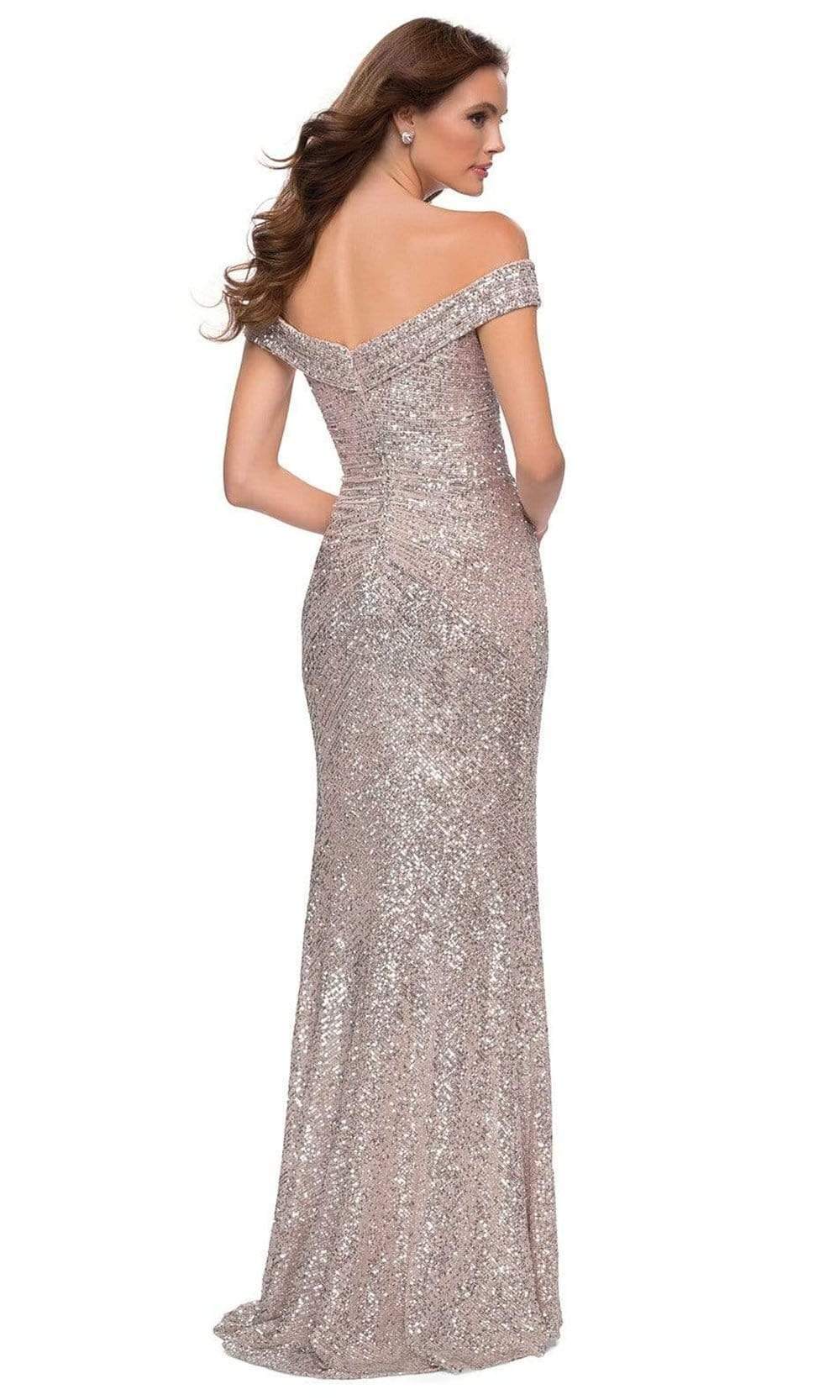 La Femme - Off Shoulder Sequined High Slit Dress 29831SC - 1 pc Silver In Size 10 Available CCSALE 10 / Silver