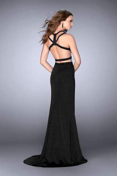 La Femme - Two Piece Beaded Strappy Halter Prom Gown 24420SC - 1 pc Burgundy In Size 8 Available CCSALE 8 / Burgundy