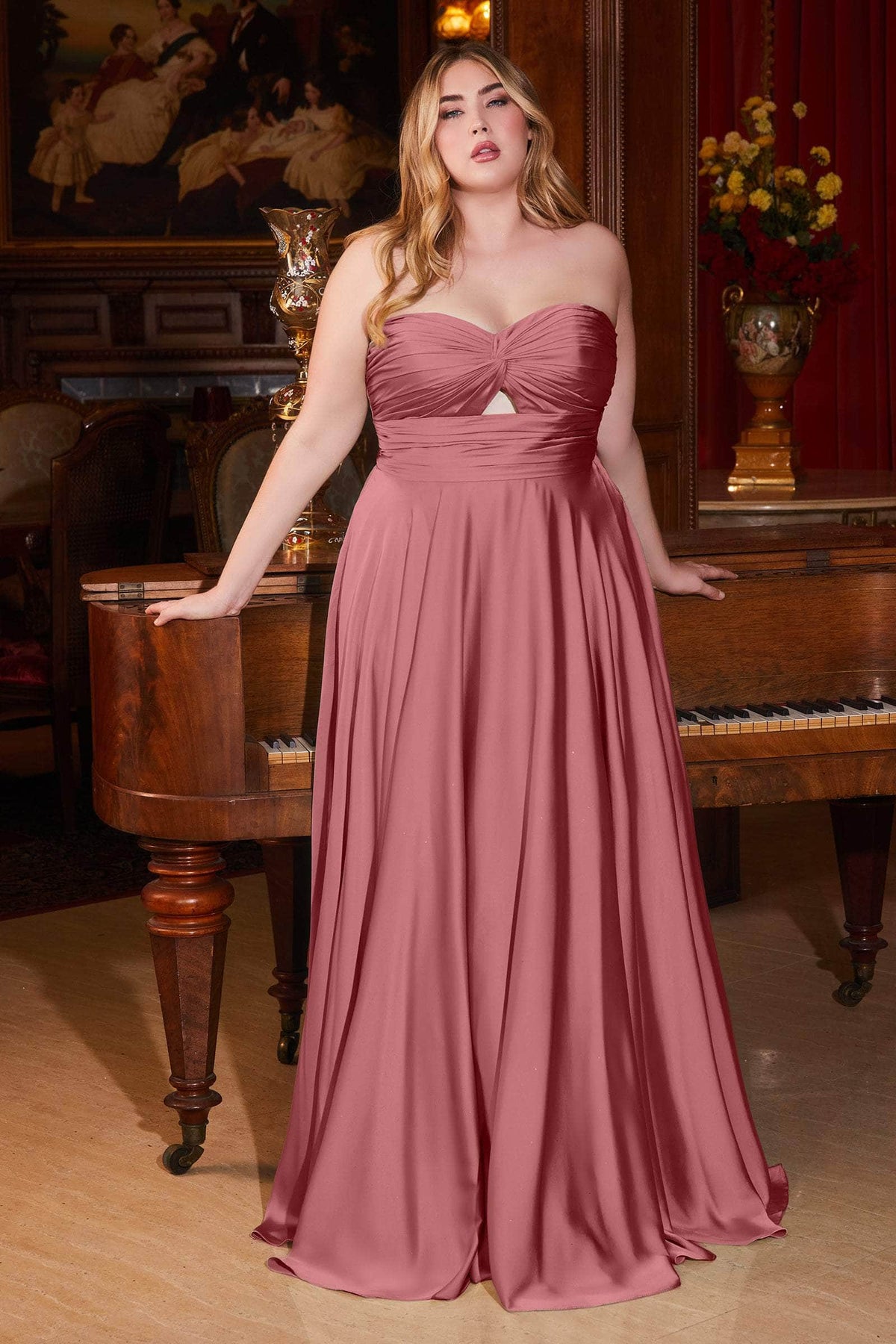 Ladivine 7496C - Ruched Cutout Evening Gown Special Occasion Dress