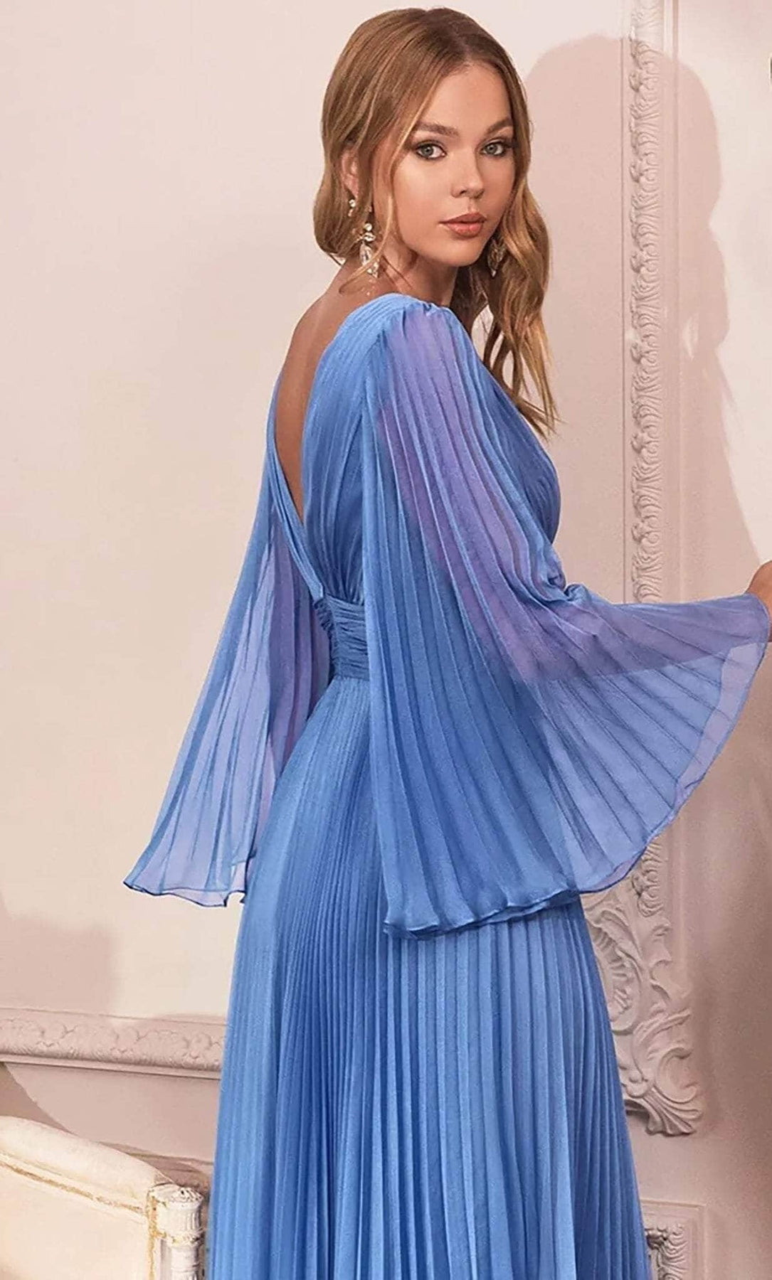 Ladivine CD242S - Bell Sleeve Pleated Formal Dress Prom Dresses