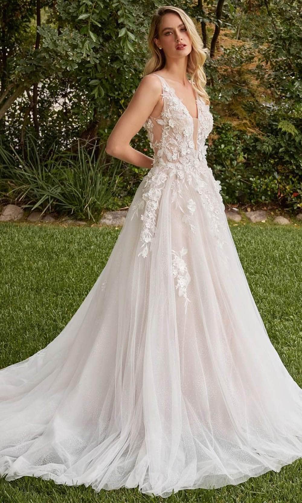 Ladivine CDS436W - A-line Bridal Gown 2 / Off White-Nude