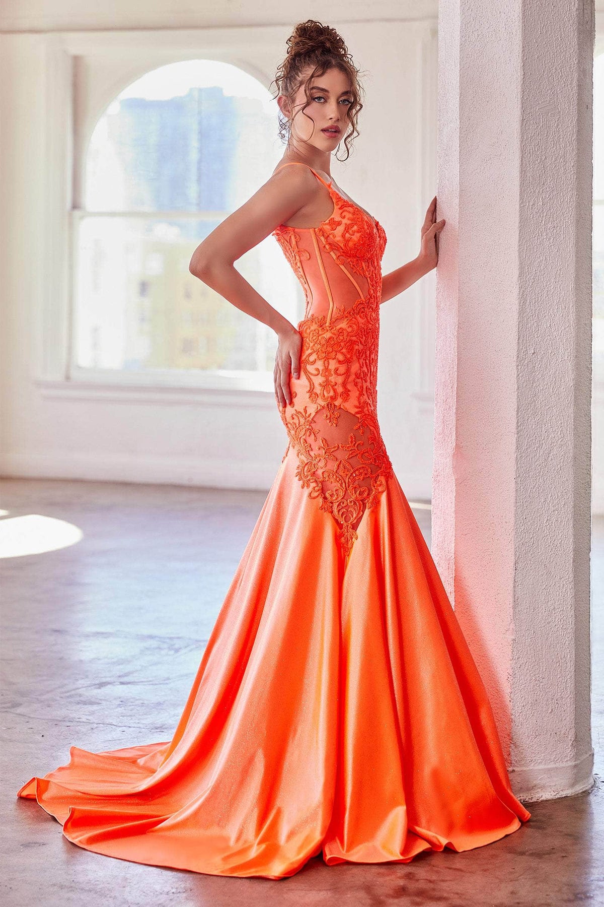 Ladivine CDS470 - Sheer Corset Trumpet Evening Gown Special Occasion Dress