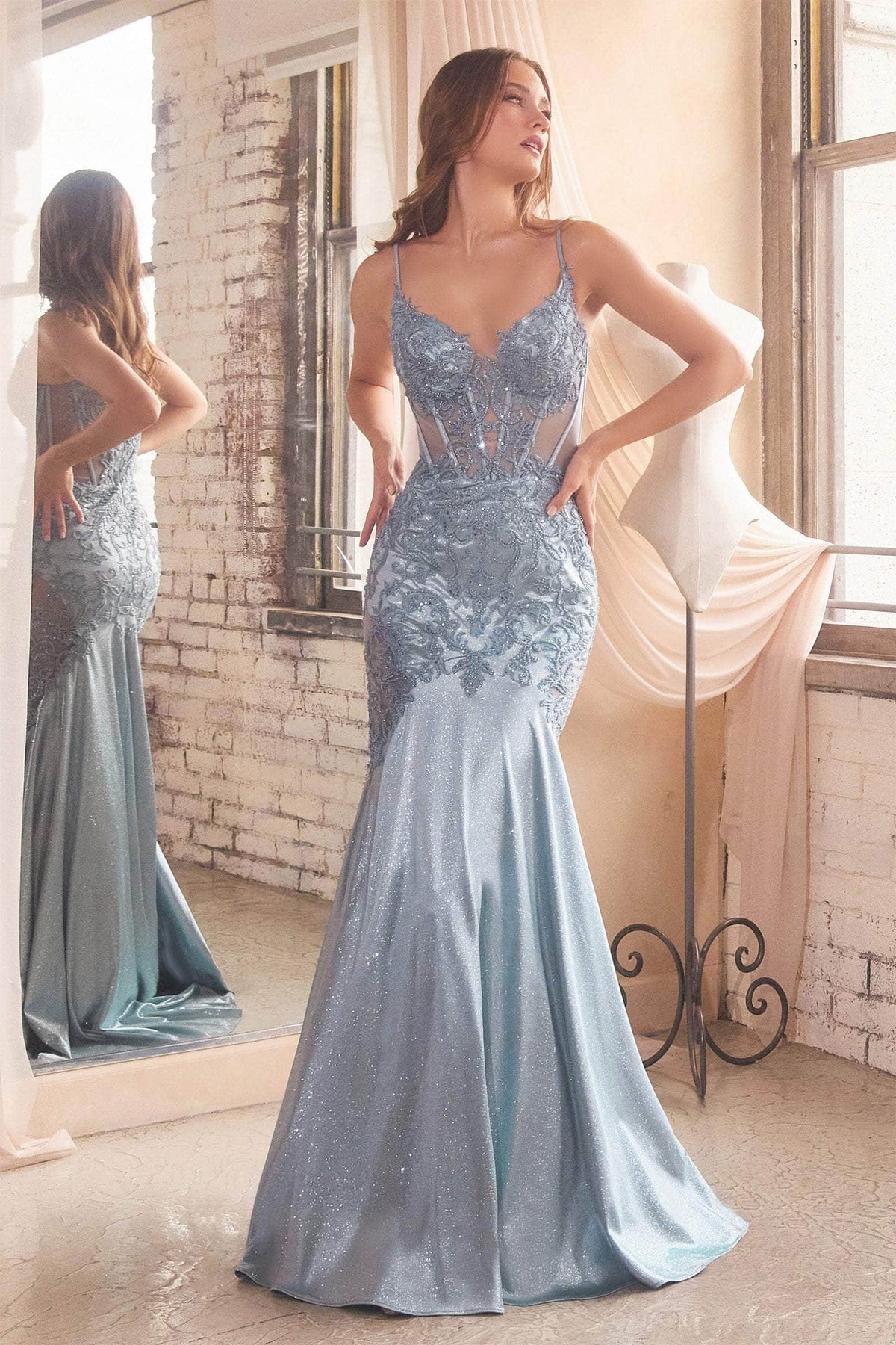 Ladivine CDS470 - Sheer Corset Trumpet Evening Gown Special Occasion Dress