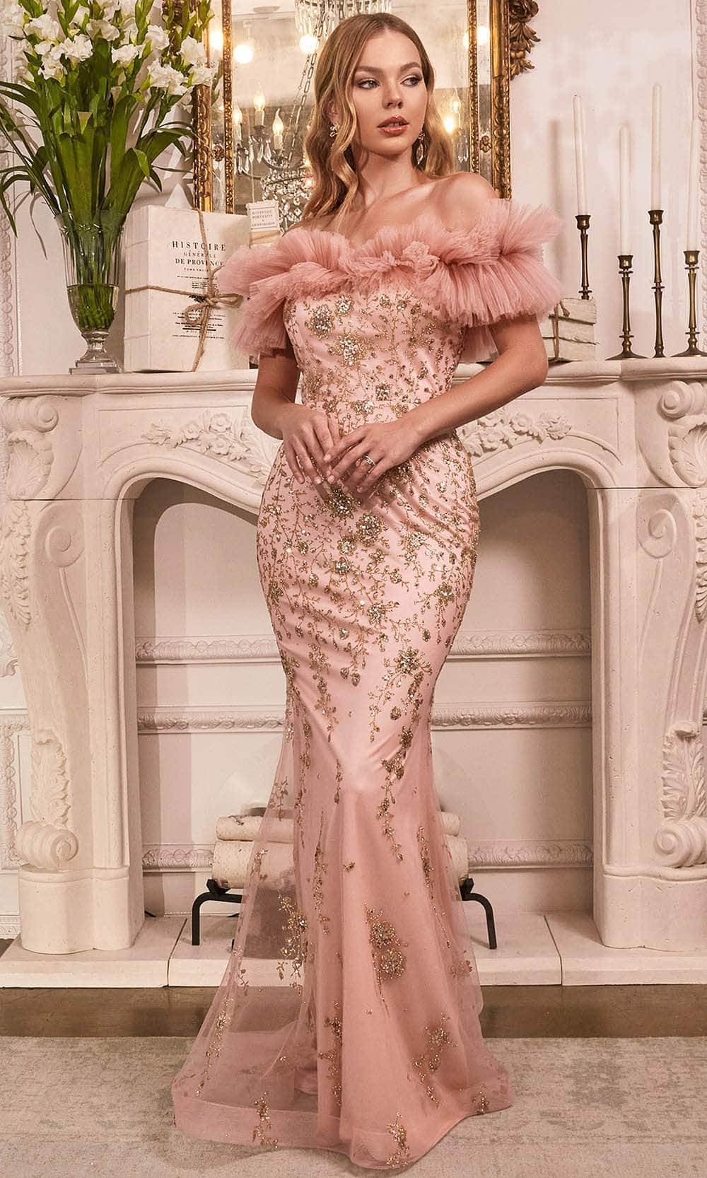 Ladivine J818 - Ruffled Neckline Mermaid Prom Dress Prom Dresses 6