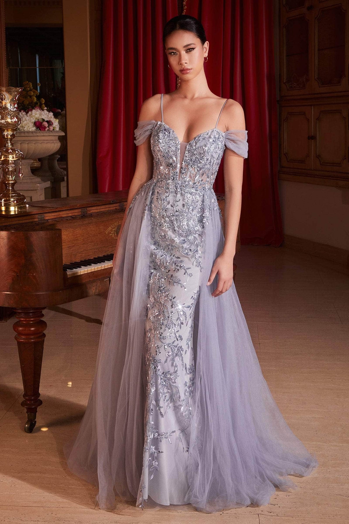 Ladivine SF009 - Sequin Embellished Cold Shoulder  Gown Special Occasion Dress