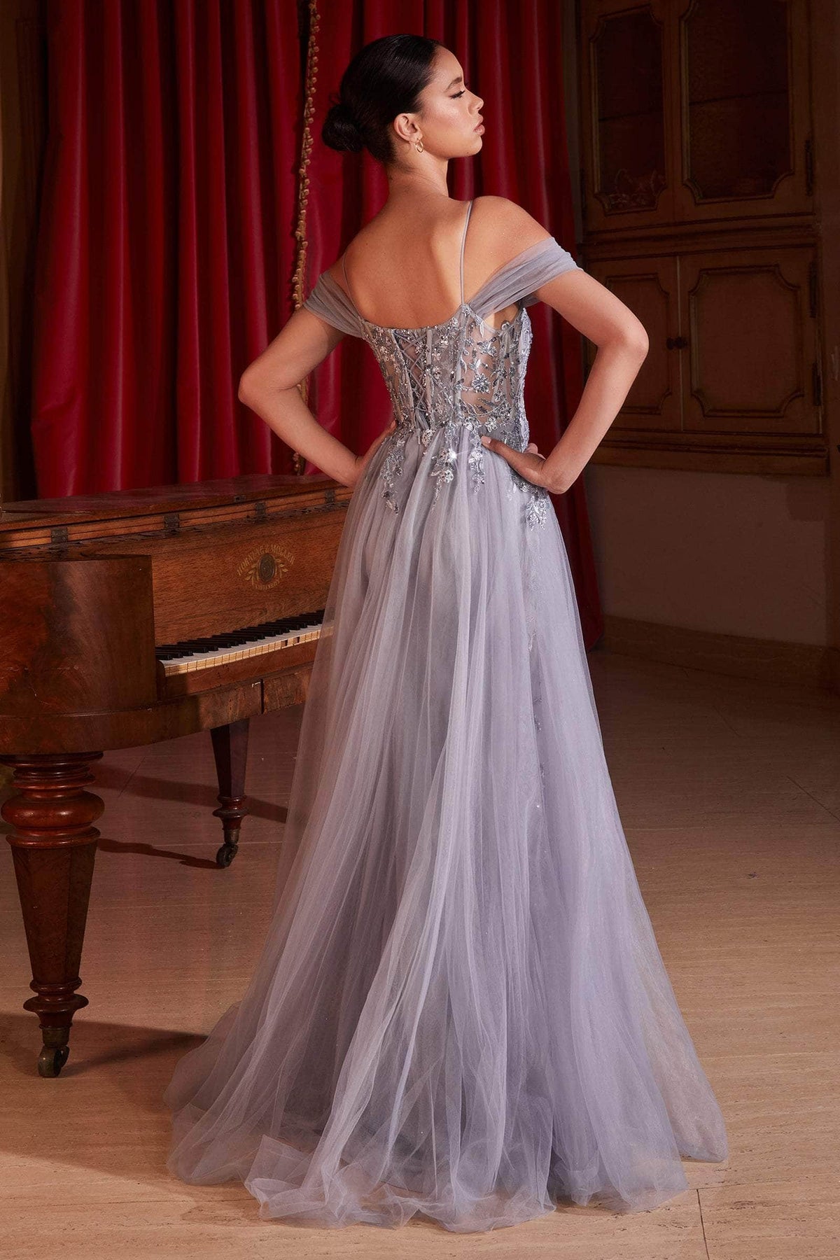 Ladivine SF009 - Sequin Embellished Cold Shoulder  Gown Special Occasion Dress