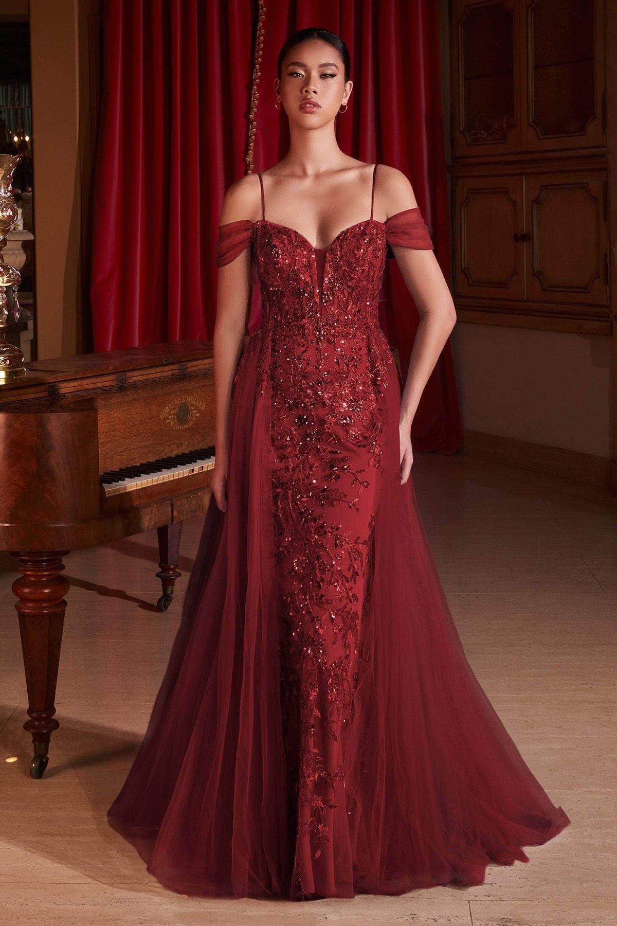 Ladivine SF009 - Sequin Embellished Cold Shoulder  Gown Special Occasion Dress