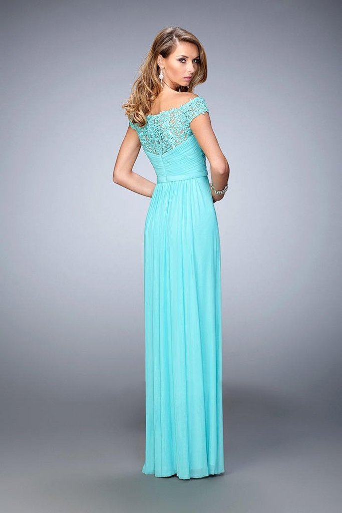 La Femme - 21979SC Embellished Off Shoulder Ruched Sheath Gown