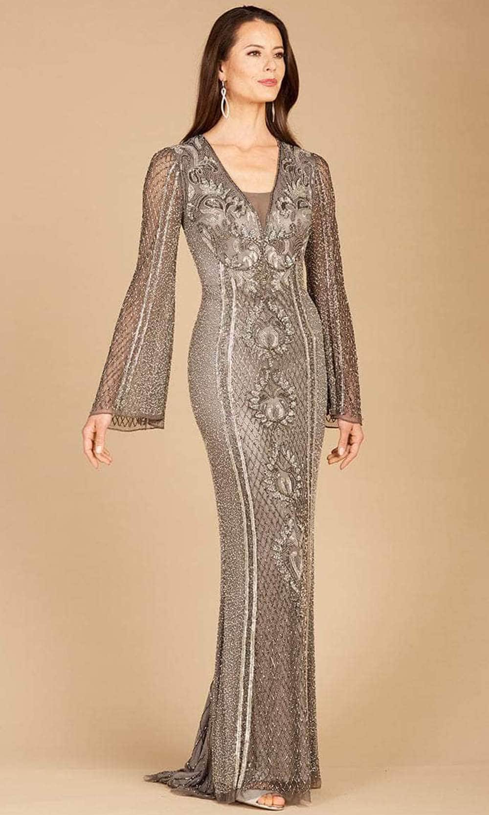 Lara Dresses 29213 - Bell Sleeve Long Dress Special Occasion Dress 4 / Grey