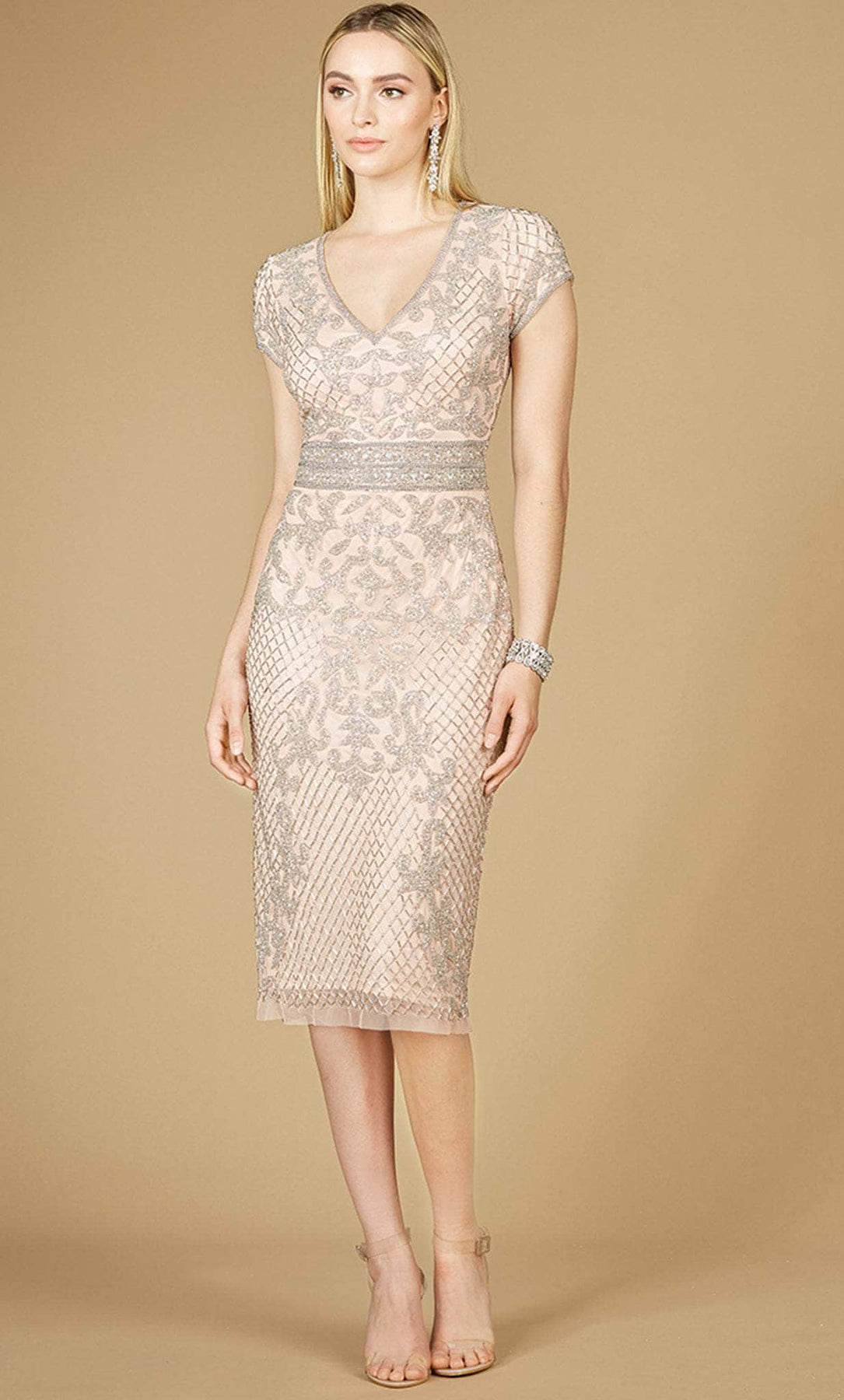 Lara Dresses 29225 - Cap Sleeve Sheath Knee-Length Dress Special Occasion Dress 0 / Blush