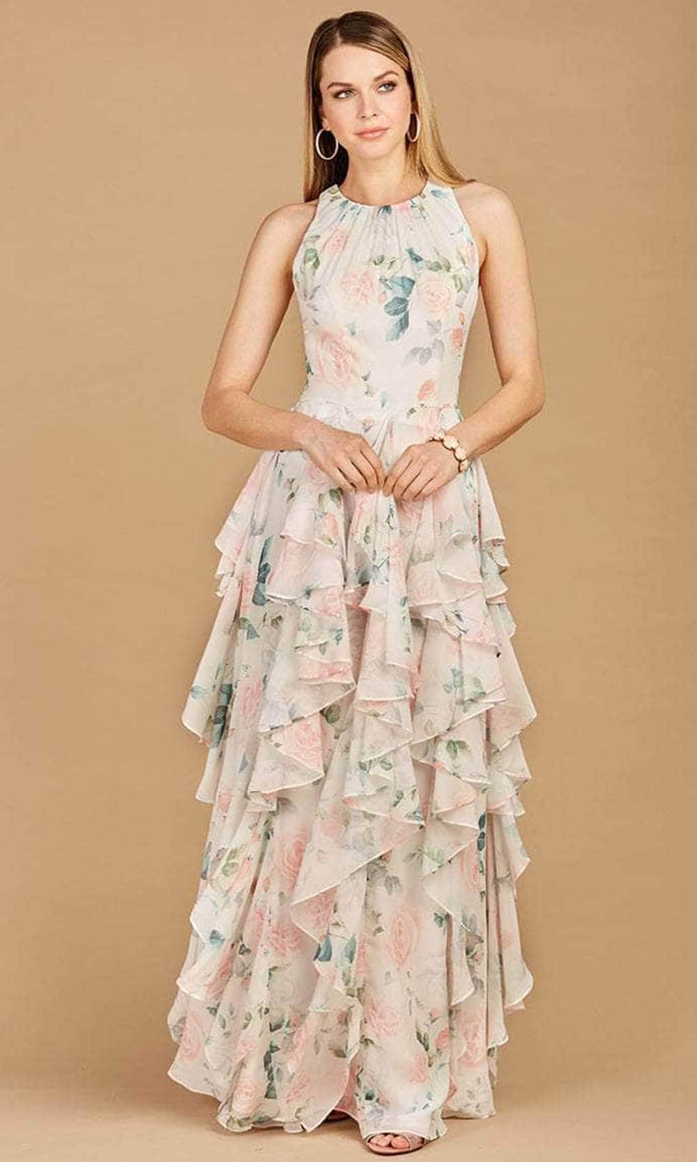 Lara Dresses 29247 - High Neck Floral A-line Dress Special Occasion Dress 0 / White Rose