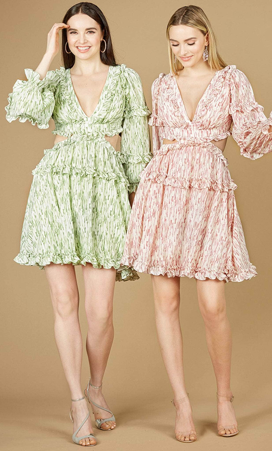 Lara Dresses 29279 - Long Sleeve Printed Cocktail Dress Special Occasion Dress 0 / Green Print