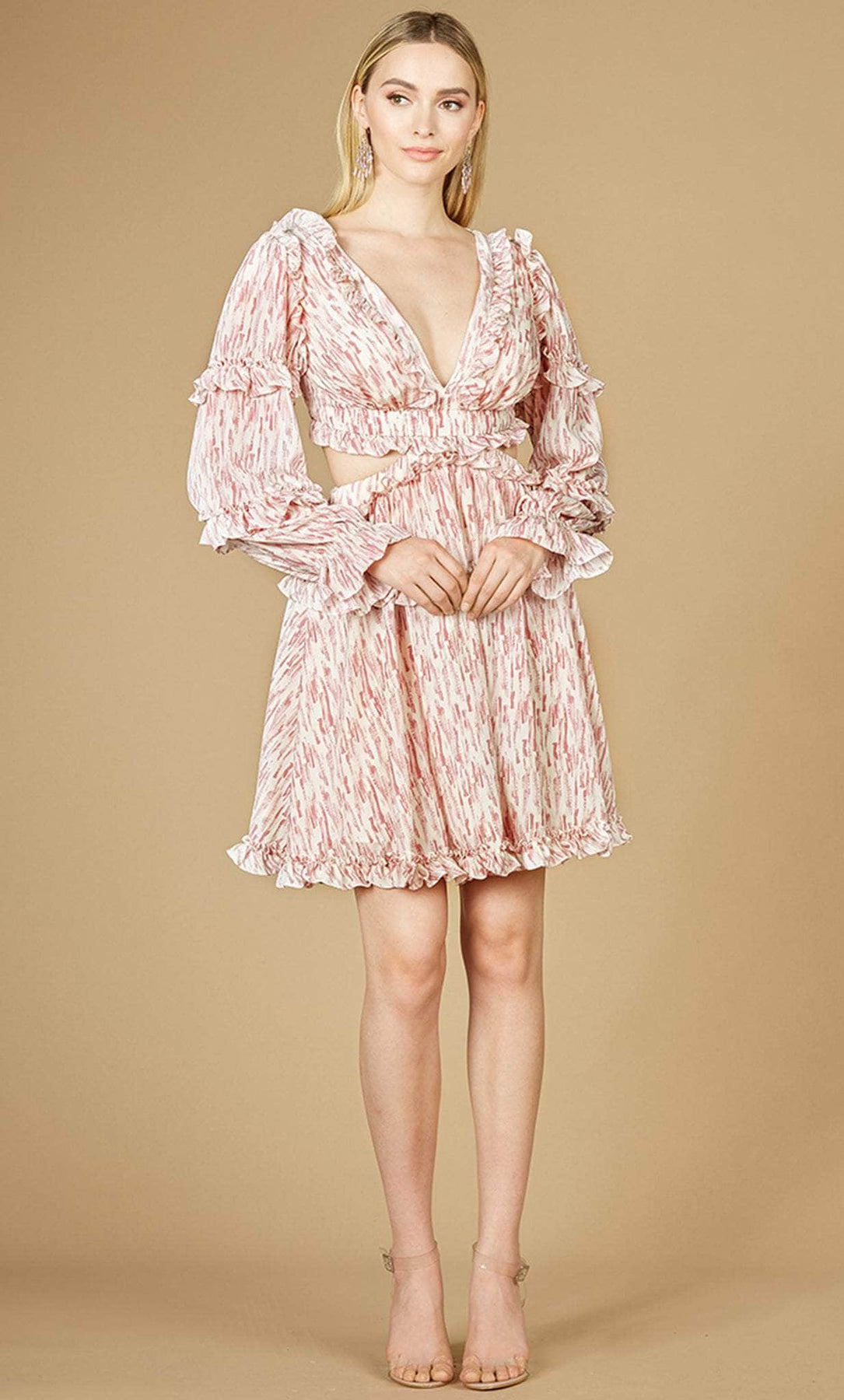 Lara Dresses 29279 - Long Sleeve Printed Cocktail Dress Special Occasion Dress 0 / Pink Print
