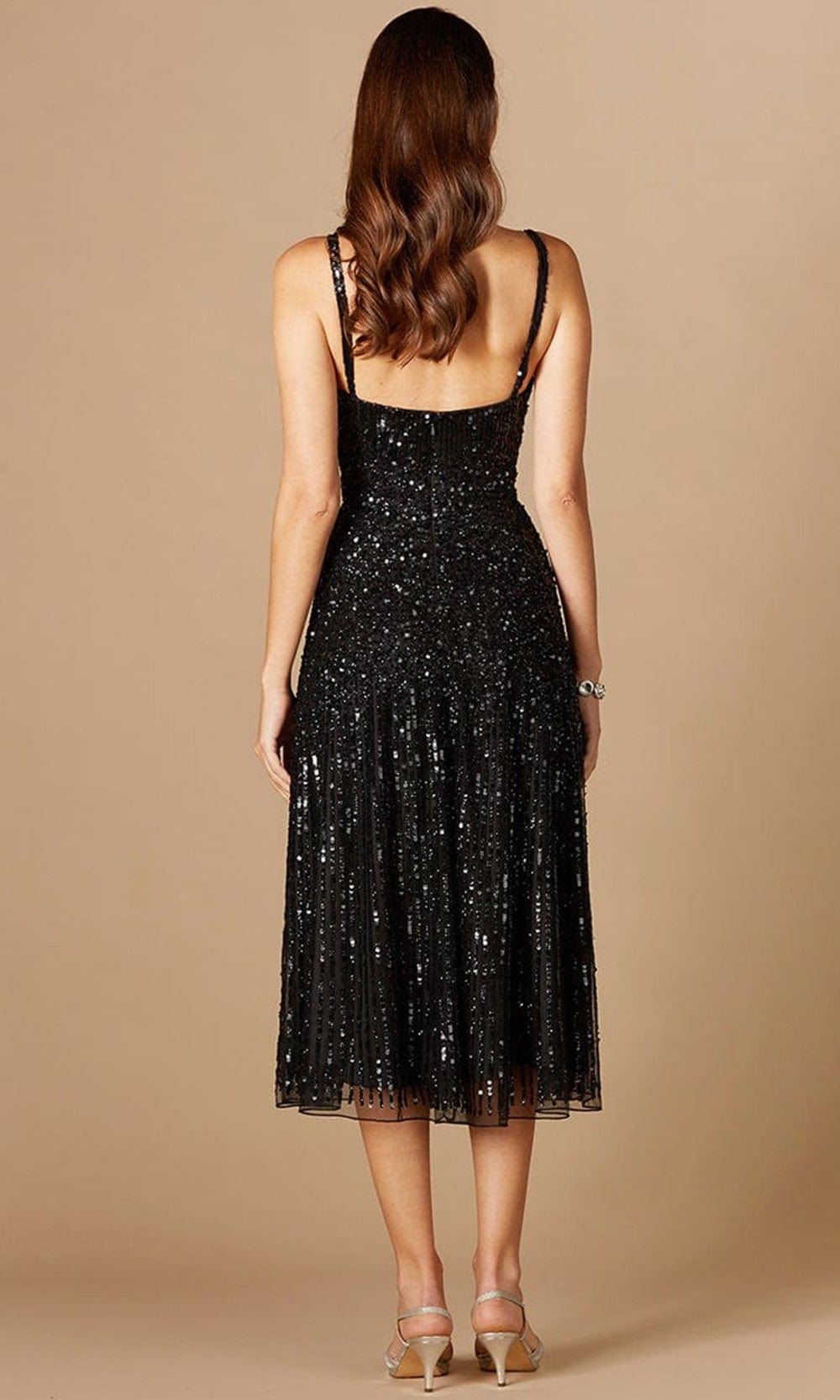 Lara Dresses 29347 - Glittery Sequined Sleeveless Tea Length Dress Special Occasion Dress