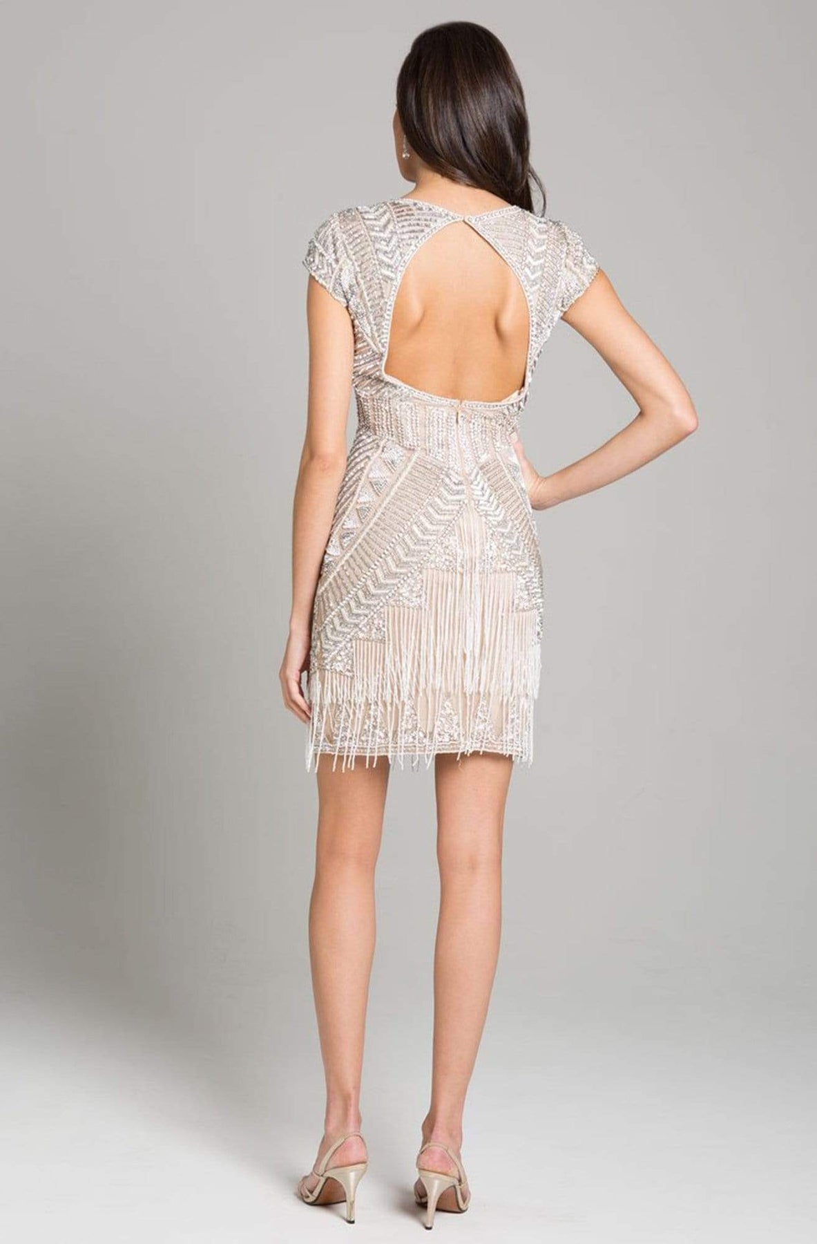 Lara Dresses - 29889 Geometric Beaded Cap Sleeve Fringed Dress Special Occasion Dress