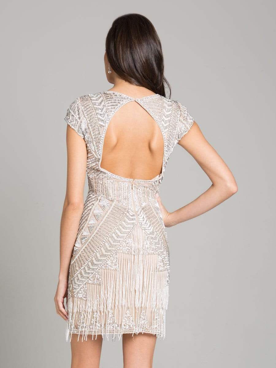 Lara Dresses - 29889 Geometric Beaded Cap Sleeve Fringed Dress Special Occasion Dress