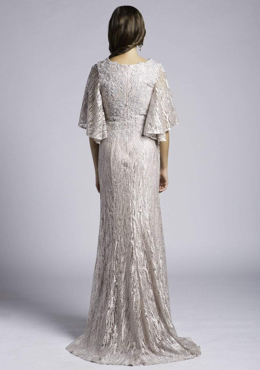 Lara Dresses - 33597 Beaded Lace V-neck Sheath Dress In Gray