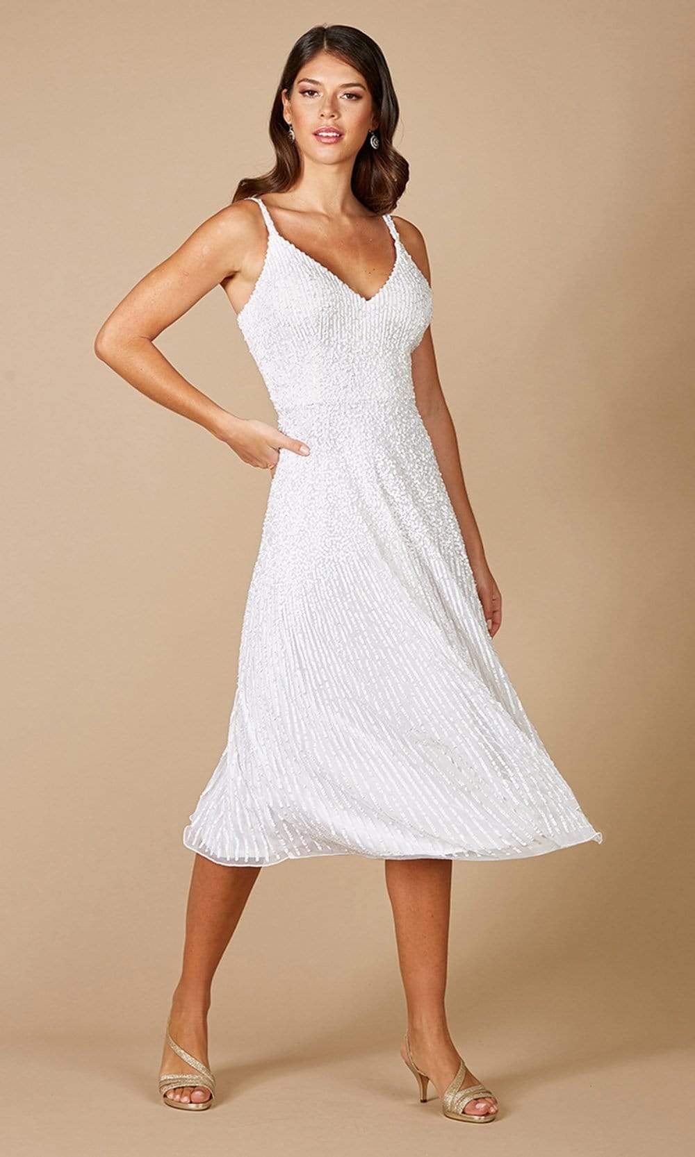 Lara 51074 Gemma Beaded Tank Midi Dress Ivory / 2 Lara 51074 Gemma Beaded Tank Midi Dress Ivory / 2