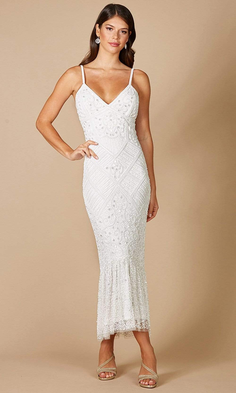 Lara Dresses 51093 - Long Trumpet Dress - Sleeveless, Spaghetti Straps, Fitted Bodice, Embellished, Mid Back, Back Zipper 4 / Ivory Lara Dresses 51093 - Long Trumpet Dress - Sleeveless, Spaghetti Straps, Fitted Bodice, Embellished, Mid Back, Back Zipper 4 / Ivory