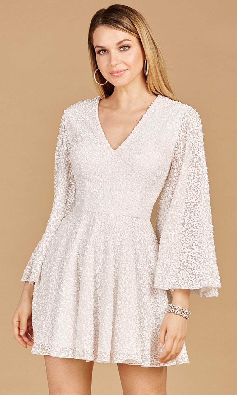 Lara Dresses 51121 - Short A-Line Dress - Beaded, Sequins, Long Sleeves, Concealed Back Zipper, Bridal, Cocktail ADASA Lara Dresses 51121 - Short A-Line Dress - Beaded, Sequins, Long Sleeves, Concealed Back Zipper, Bridal, Cocktail ADASA