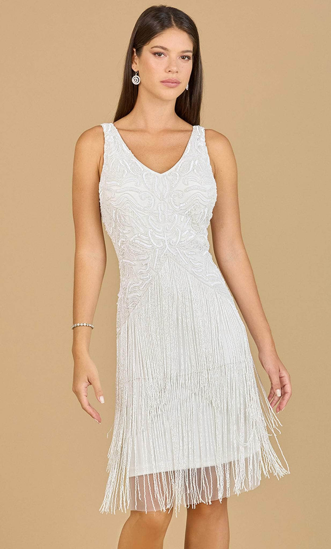Lara Dresses 51134 - Fringed Skirt Cocktail Dress Special Occasion Dress 0 / Ivory