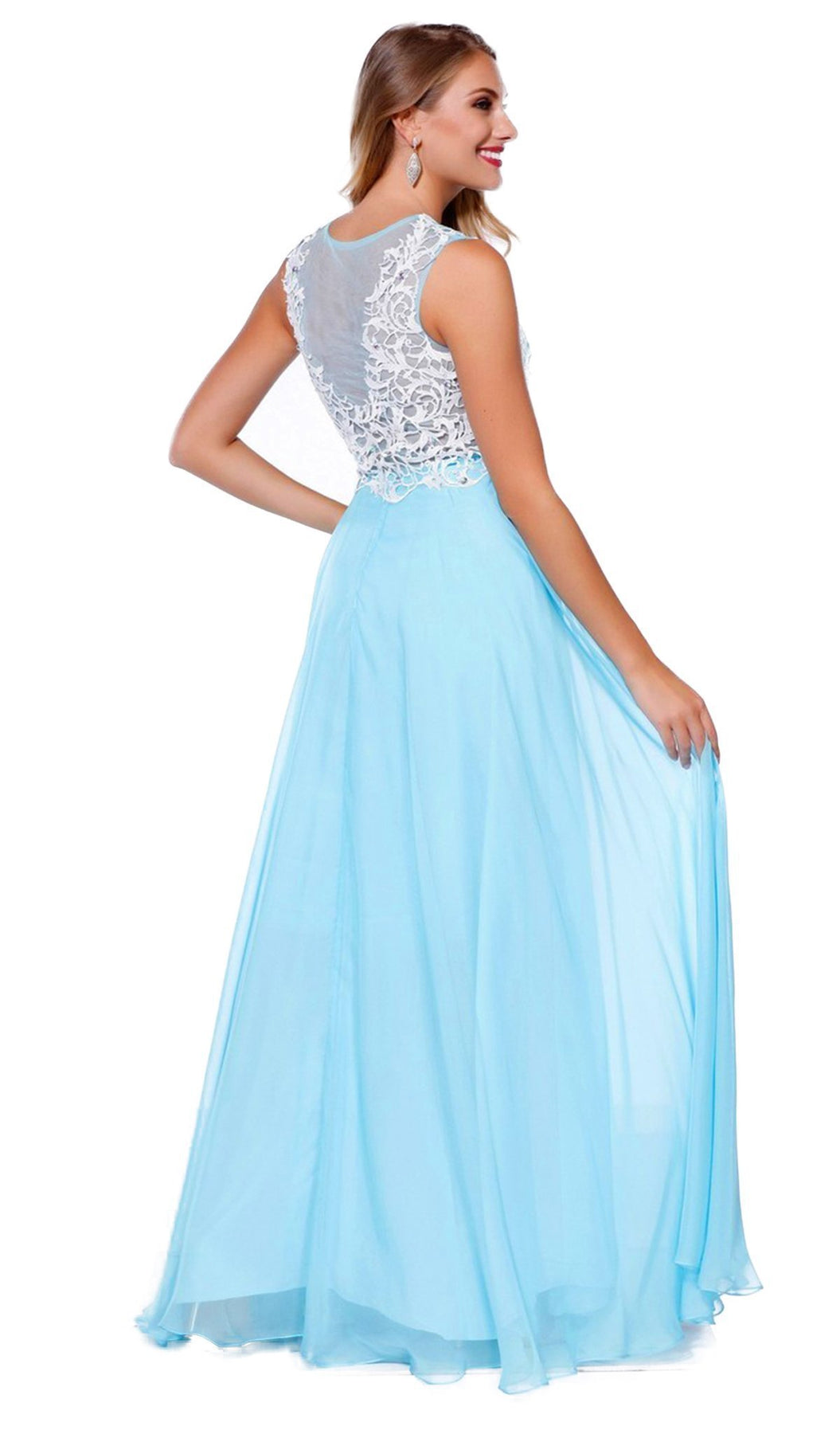 Nox Anabel - 8154SC Scroll Lace Applique A-Line Chiffon Gown