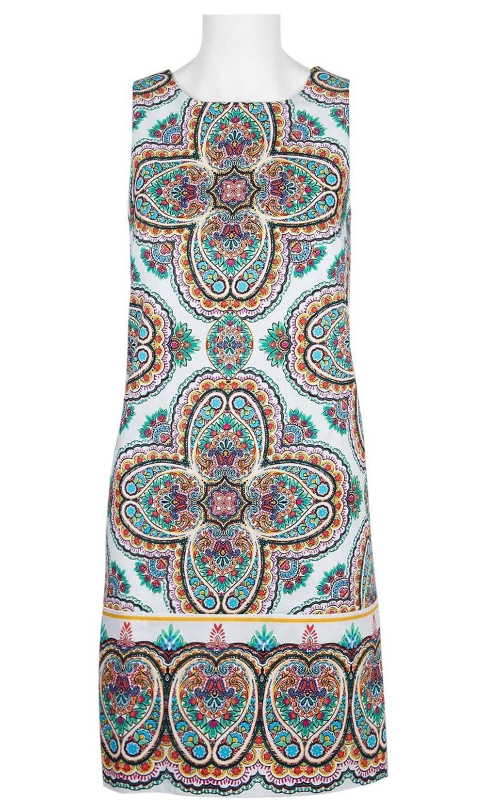 London Times - T3327M Multi-Print Scoop Neck Shift Dress Cocktail Dresses
