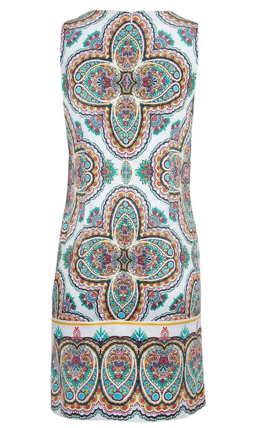 London Times - T3327M Multi-Print Scoop Neck Shift Dress Cocktail Dresses