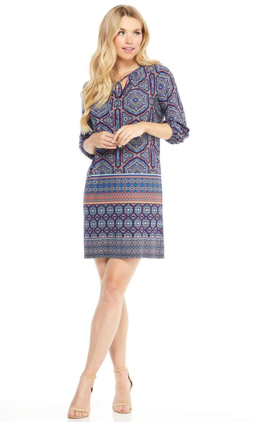 London Times - T3408M Multi Print Quarter Sleeve Short Dress Wedding Guest