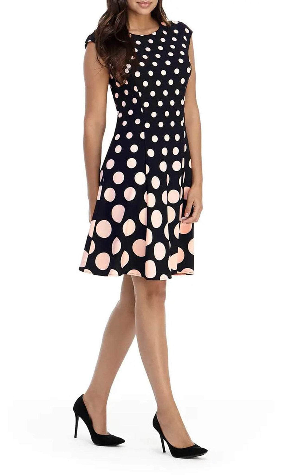 London Times T3791M - Cap Sleeve Polka Dot Short Dress Cocktail Dresses 10 / Black Blush