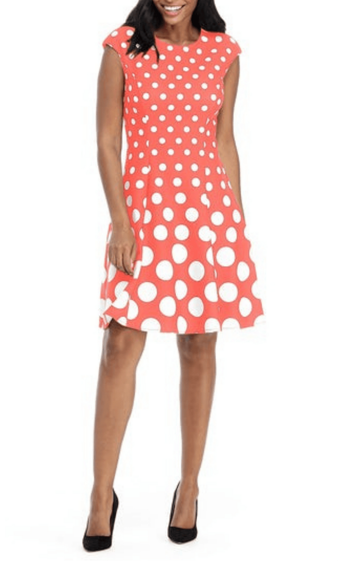 London Times T3791M - Cap Sleeve Polka Dot Short Dress Cocktail Dresses 10 / Coral White