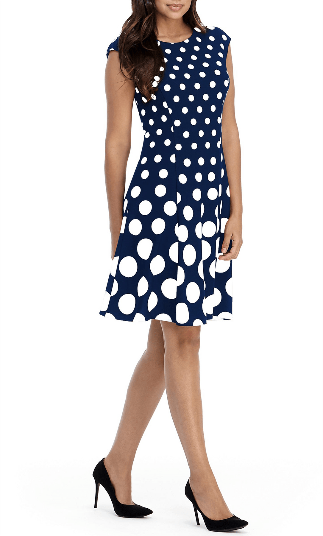 London Times T3791M - Cap Sleeve Polka Dot Short Dress Cocktail Dresses 10 / Navy White