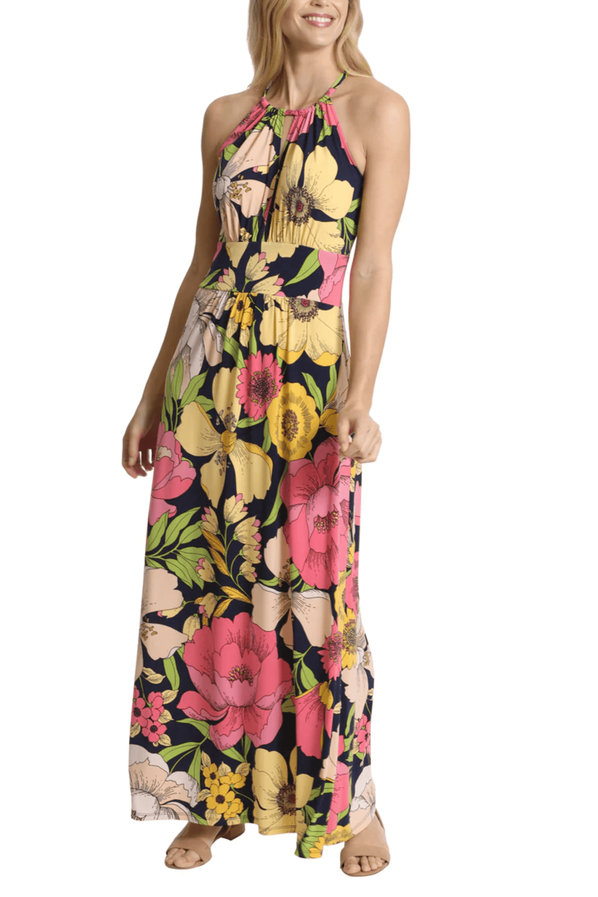 London Times T6110M - Floral Halter Maxi Dress Special Occasion Dresses