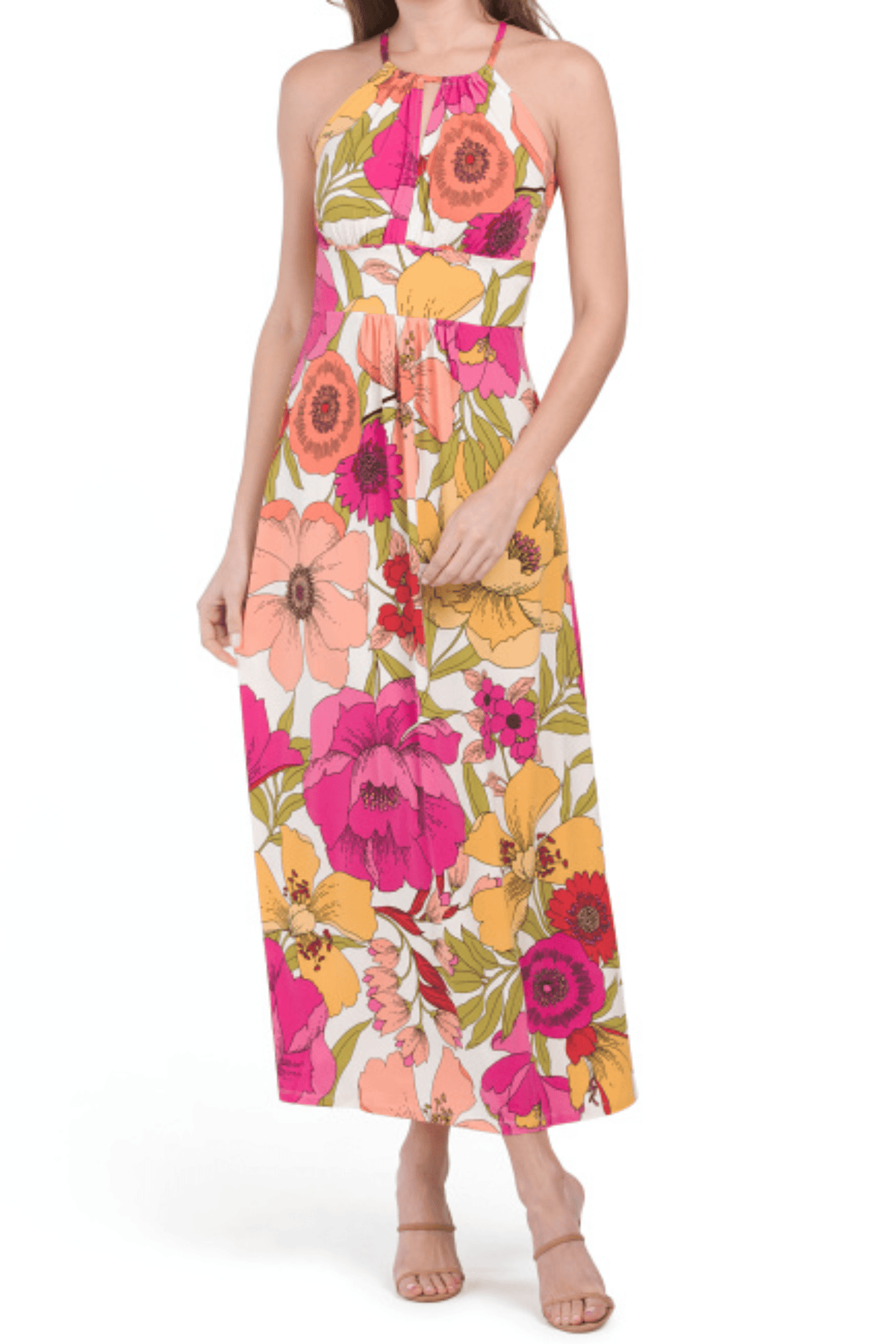 London Times T6110M - Floral Halter Maxi Dress Special Occasion Dresses