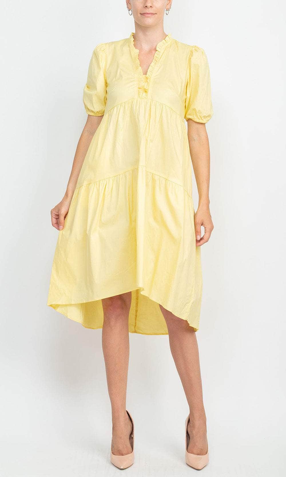 London Times T6166M - Short Puff Sleeve High Low Hem Dress London Times T6166M - Short Puff Sleeve High Low Hem Dress