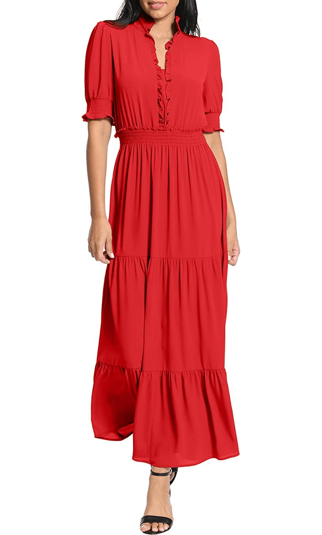 London Times T6184M - Puff Sleeve Tiered Formal Dress Special Occasion Dress