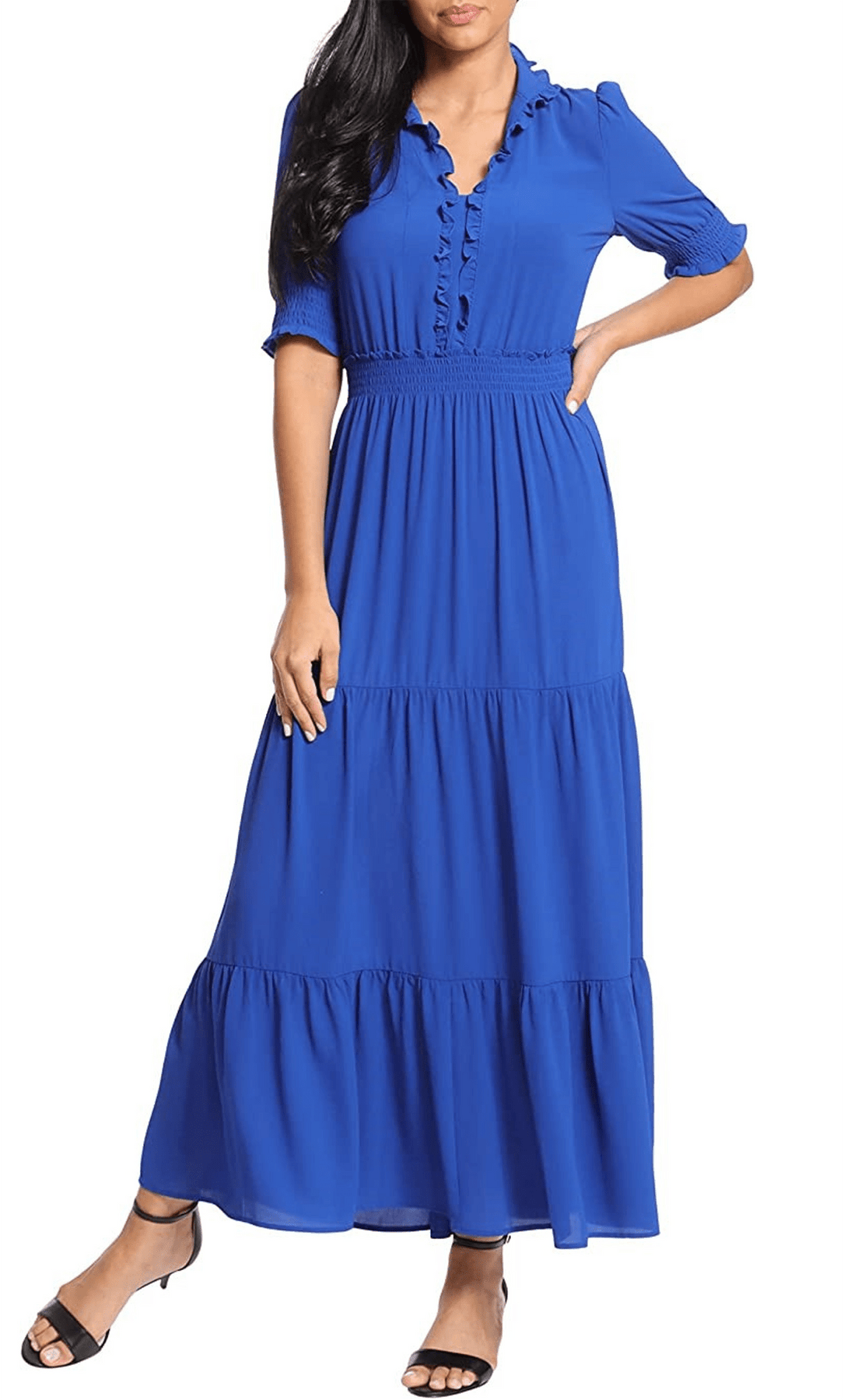London Times T6184M - Puff Sleeve Tiered Formal Dress Special Occasion Dress