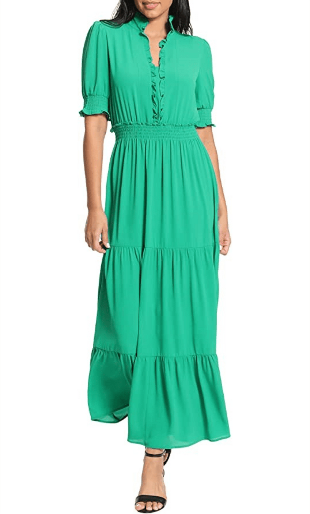 London Times T6184M - Puff Sleeve Tiered Formal Dress Special Occasion Dress