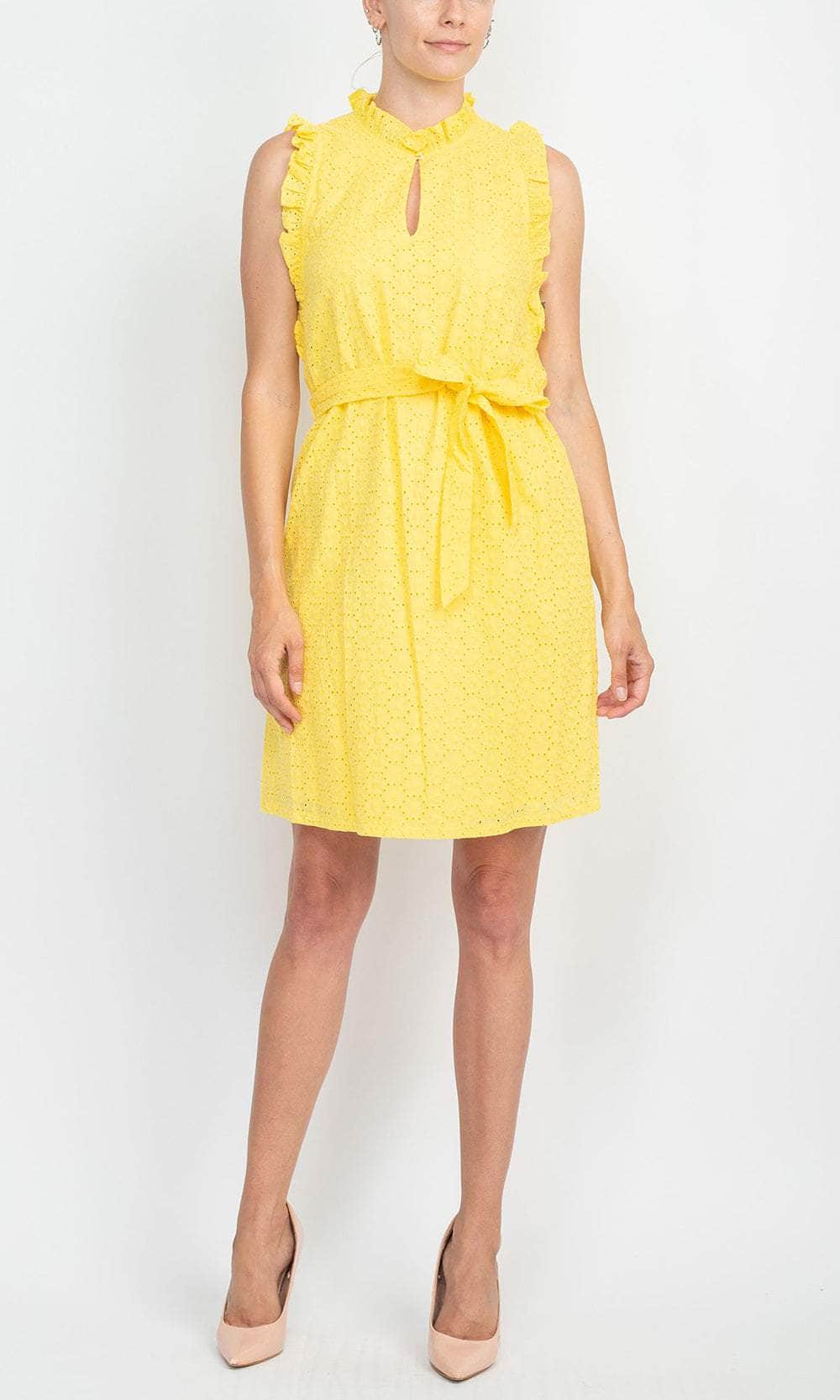 London Times T6219M - Ruffle Eyelet Short Dress Cocktail Dresses 4 / Gold