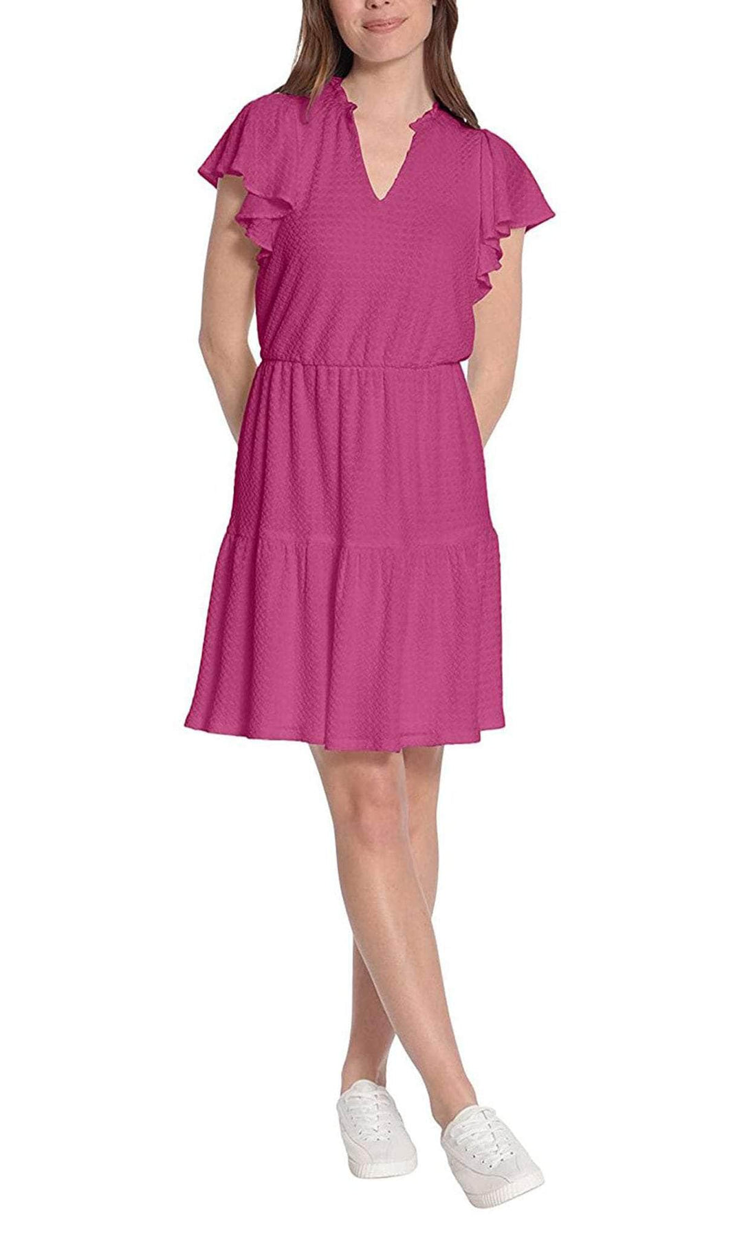 London Times T6243M - Short Sleeve A-Line Cocktail Dress Semi Formal L / Berry