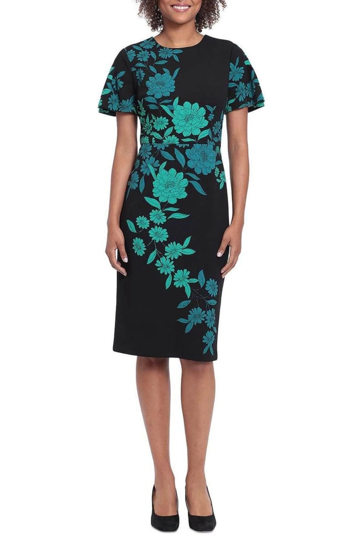 London Times T6384M - Jewel Neck Short Sleeve Formal Dress Special Occasion Dresses