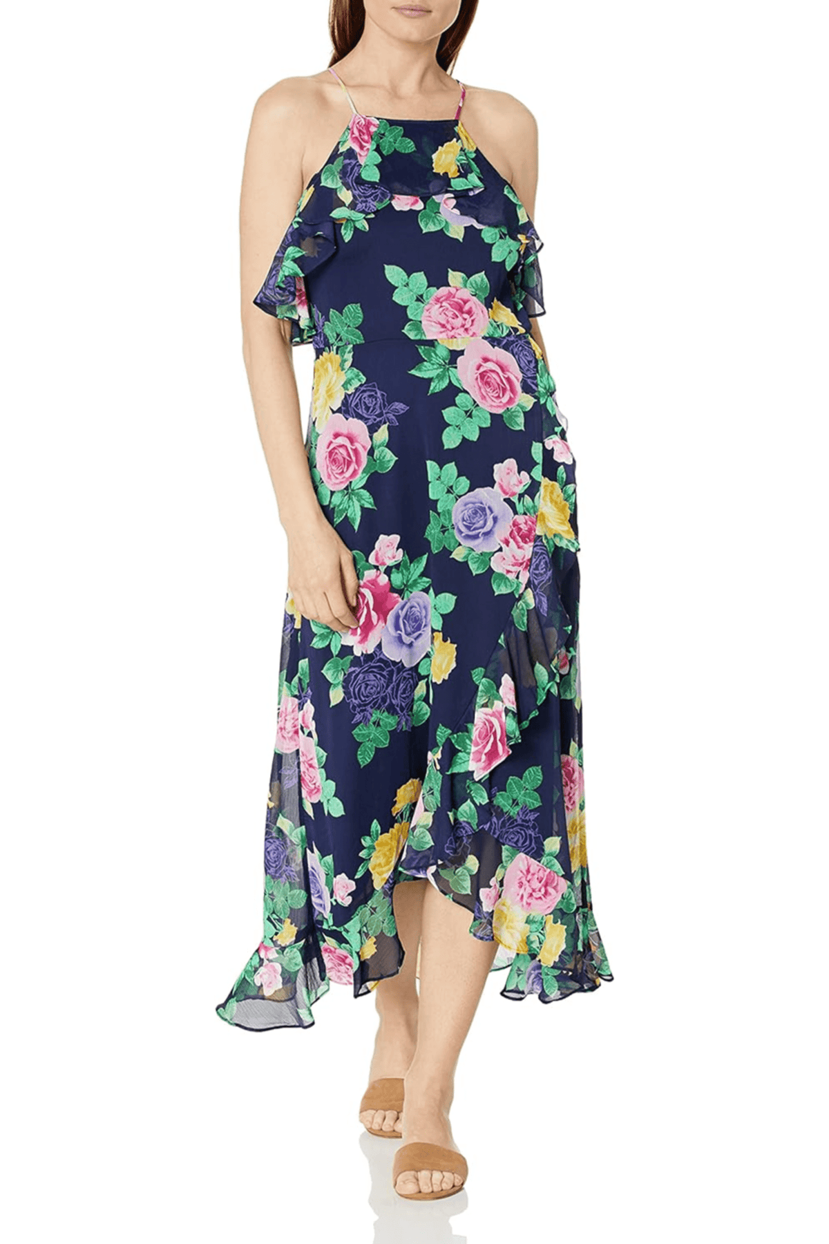 London Times T6691M - Halter Tea-Length Casual Dress Special Occasion Dresses
