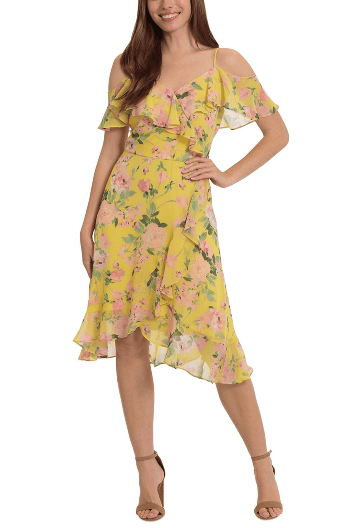 London Times T6748M - Cold Shoulder Floral Printed Formal Dress Special Occasion Dresses