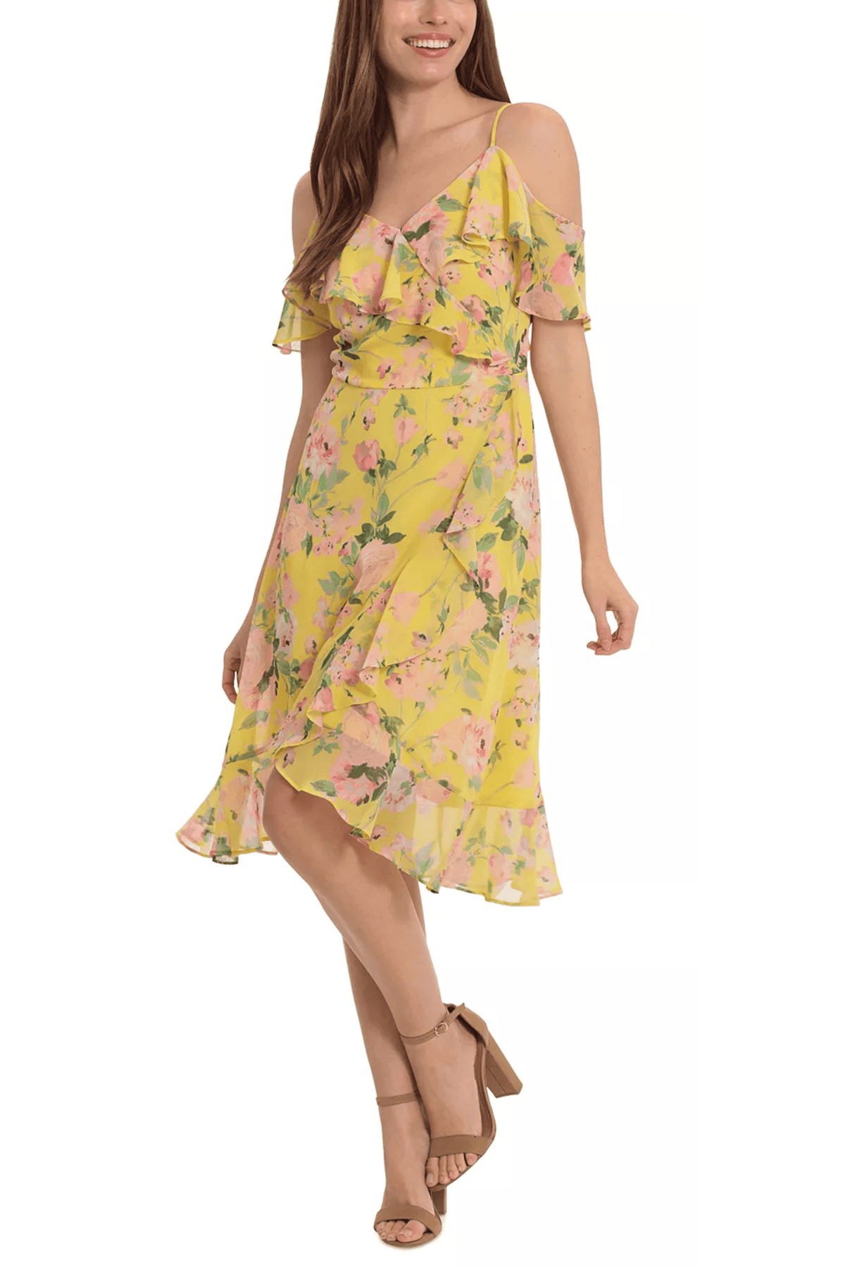 London Times T6748M - Cold Shoulder Floral Printed Formal Dress Special Occasion Dresses
