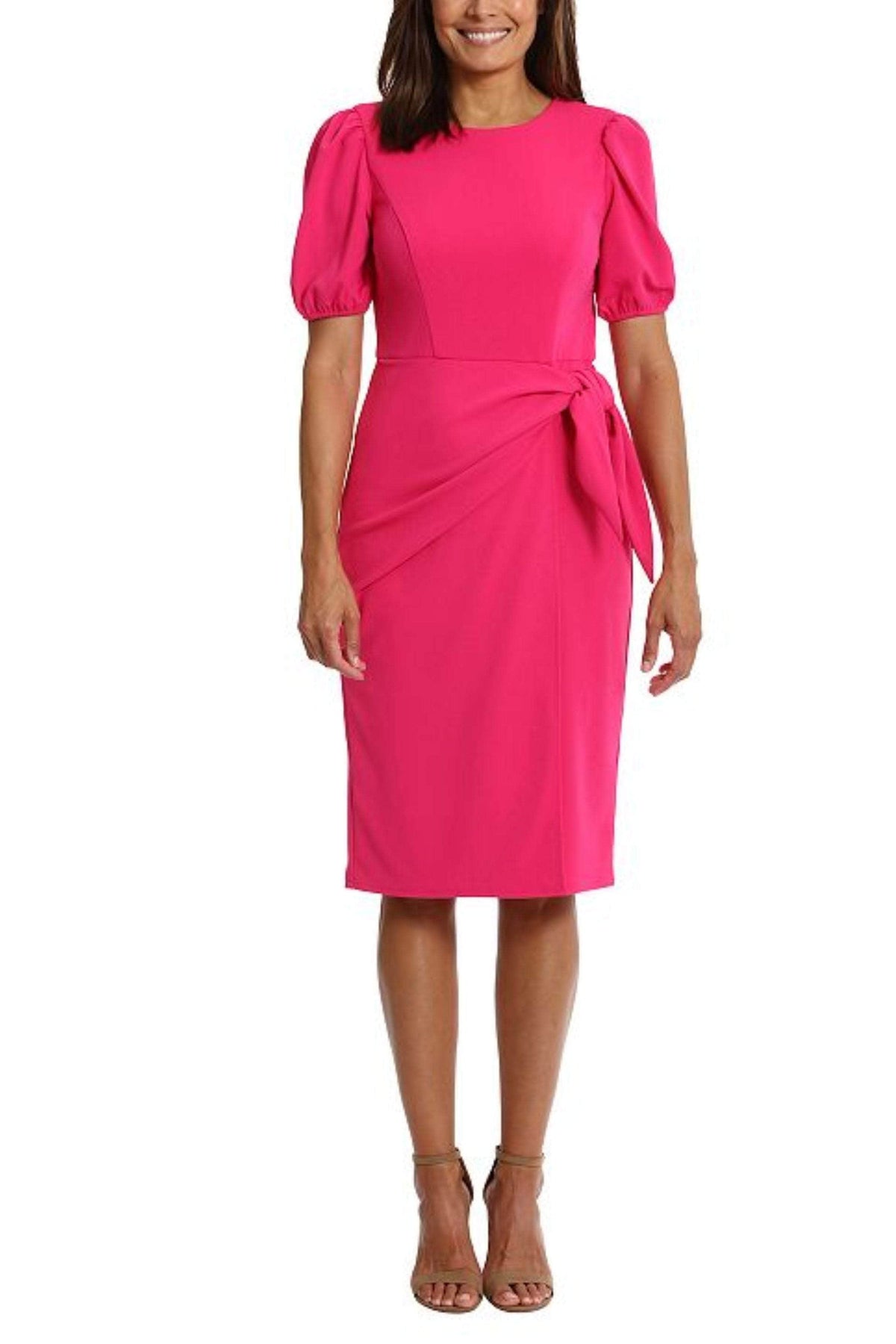 London Times T6848M - Puff Sleeve Belted Dress Special Occasion Dresses