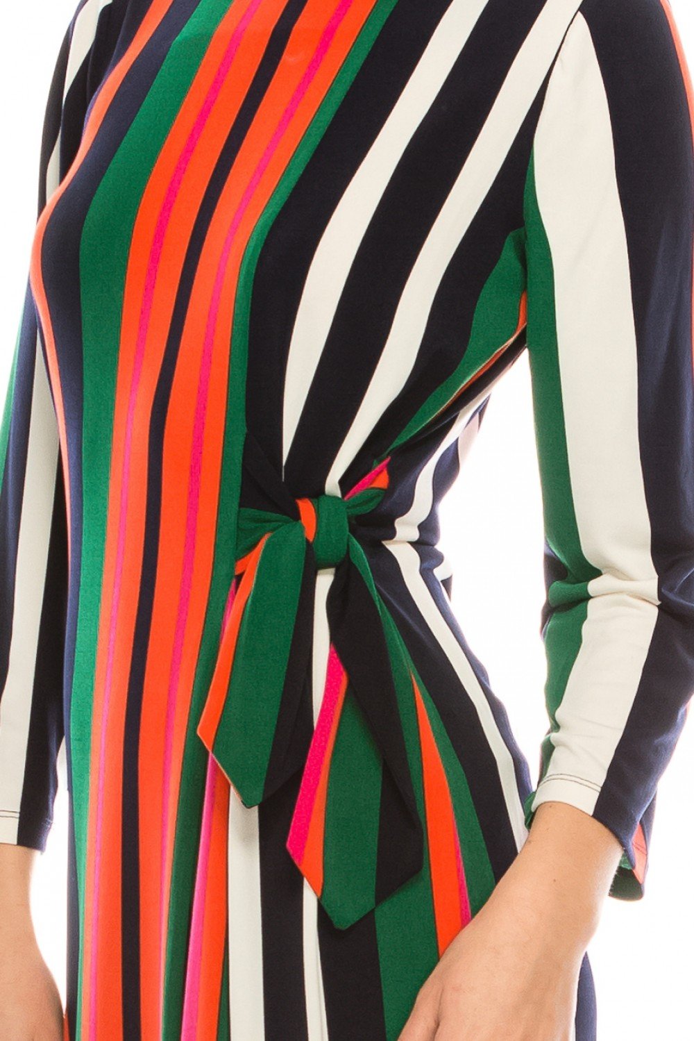 London Times - T4797M Long Sleeve Multi-Color Striped Shift Dress In Red and Multi-Color