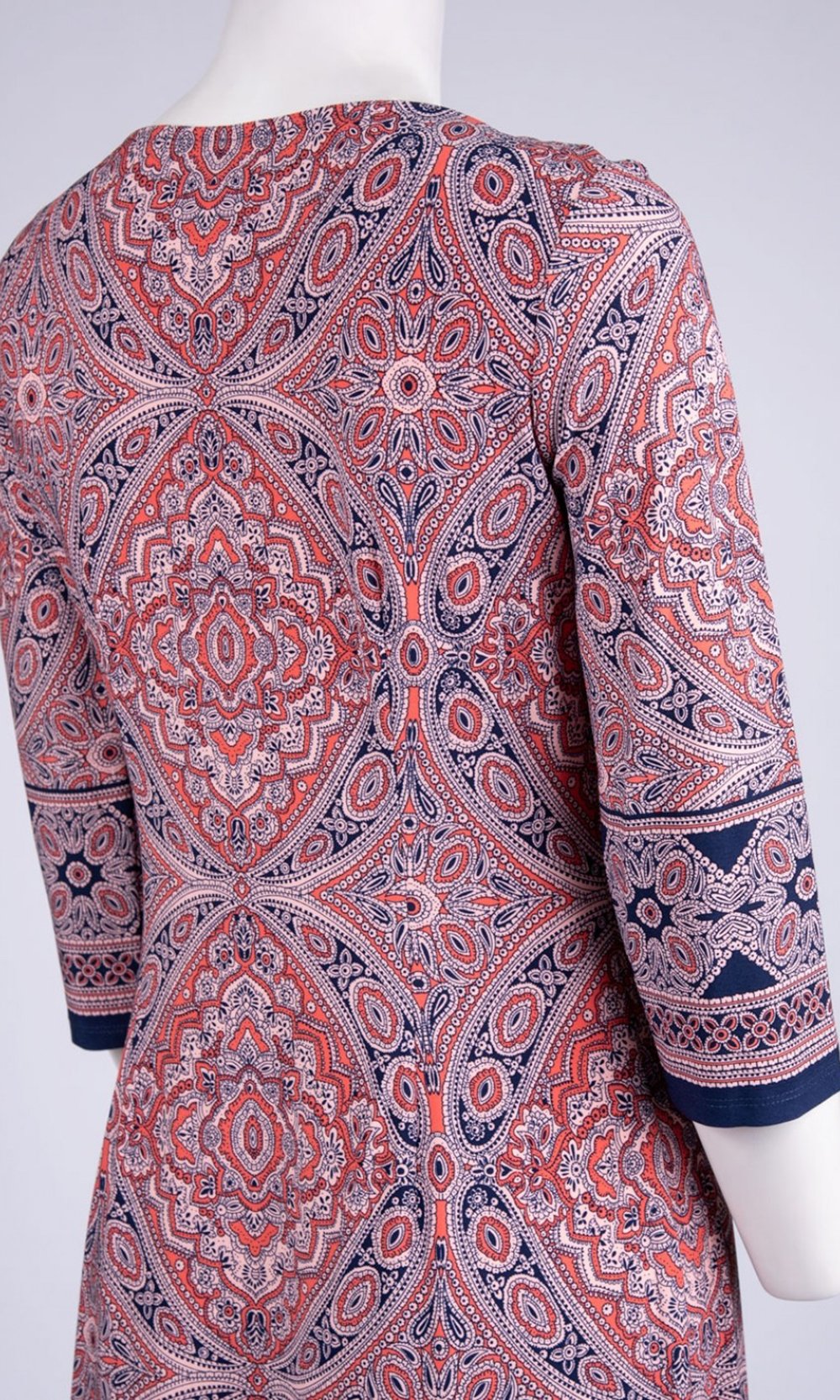 London Times - T1720M Geo Print Quarter Sleeve Shift Dress In Pink and Blue