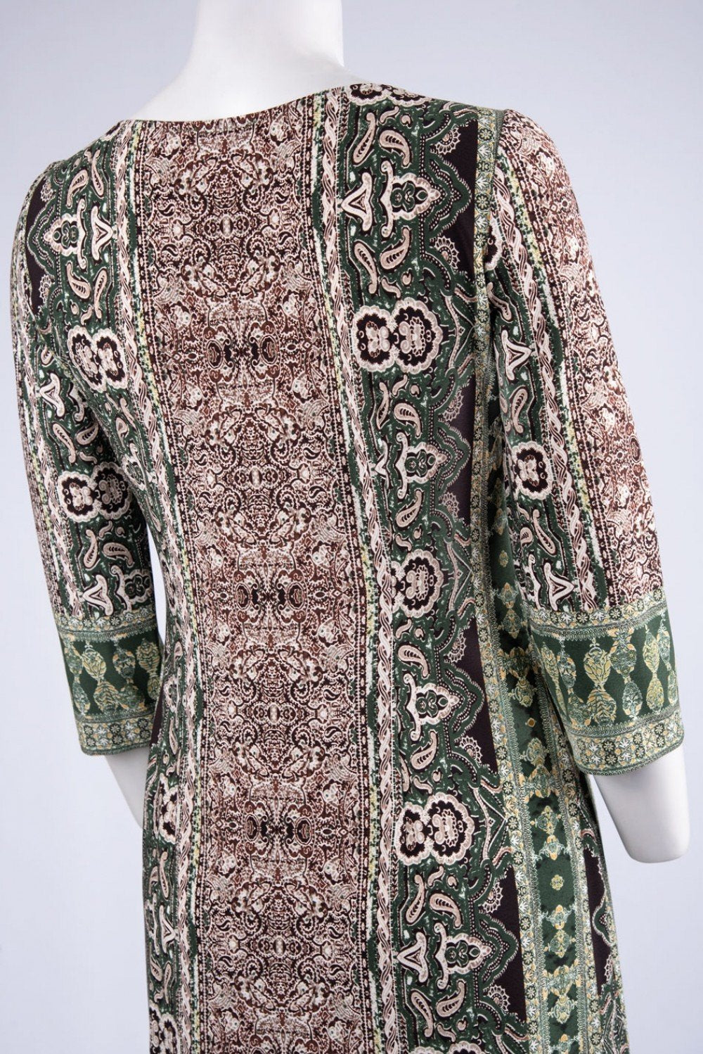 London Times - T3061M Multi-Print Quarter Sleeve Shift Dress In Green and Brown